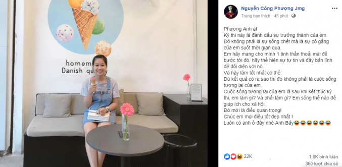 Công Phượng động viên em gái trên trang cá nhân facebook.