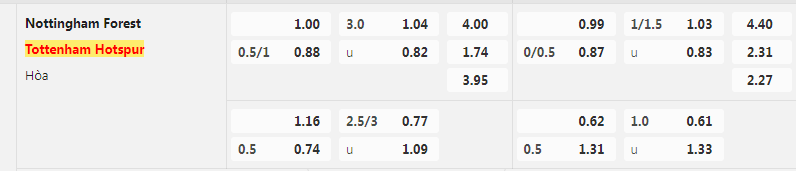 tỷ lệ kèo Nottingham vs Tottenham
