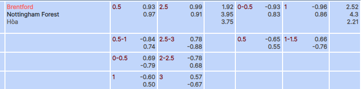 tỷ lệ kèo Brentford vs Nottingham